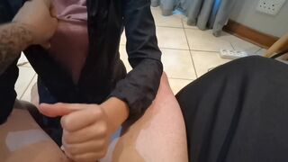 Gives fast hand job before work