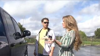 Hottie with huge bazookas sucks hunk's balls and cock