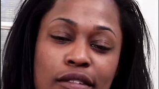 Black slut is giving blowjob and getting dogystyle banging