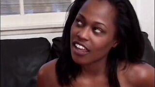 Black slut is giving blowjob and getting dogystyle banging