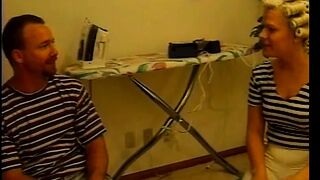 Blonde mulf sucks down a huge cock on her knees