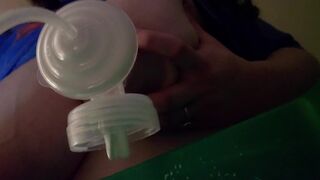 **END OF 24HR MILK CHALLENGE** post pump aftermath SUCK & SQUIRT BBW milf TITS & milk into bowl - 12 image