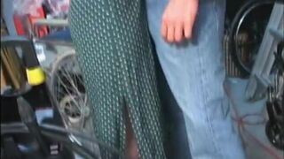 Watch fake titty milf get on the floor and suck his penis