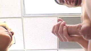 Milf rides his cock with glasses on in bed