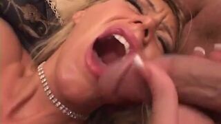 Sexy ass blonde housewife rubs twat and fucks two cocks