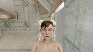 Tremendous milf Chun-li takes a bath with hot springs