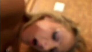 Blonde with nice tits is anal fucked on couch in apartment