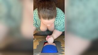 gloryhole sub slut wife sucks and tittyfucks  stranger cum on tits - 12 image