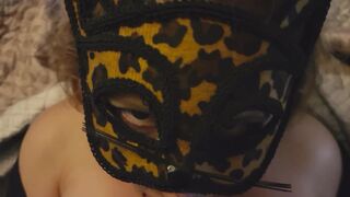 POV BIG TITTED MILF in a mask Licking & Sucking a Cock