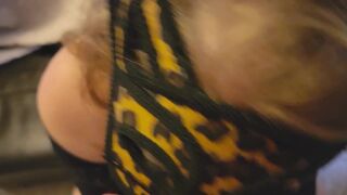 POV BIG TITTED MILF in a mask Licking & Sucking a Cock