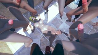 Milf blonde Tsunade Extreme bukkake in Bathroom