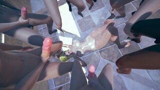 Milf blonde Tsunade Extreme bukkake in Bathroom