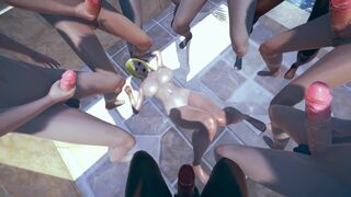 Milf blonde Tsunade Extreme bukkake in Bathroom