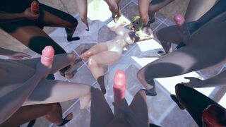 Milf blonde Tsunade Extreme bukkake in Bathroom