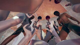 Milf blonde Tsunade Extreme bukkake in Bathroom