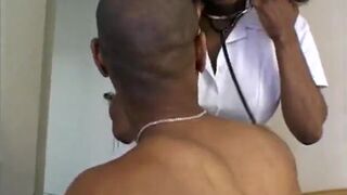 Ebony nurse  gives point of view blowjob before fucking