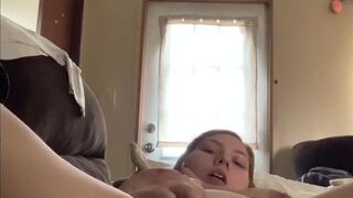 Busty MILF plays with juicy pussy on the couch