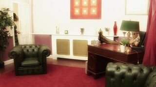 Hot chick with blue sexy stockings keeps her underwear on