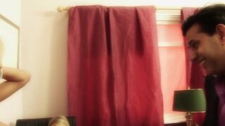 Hot chick with blue sexy stockings keeps her underwear on