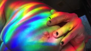 Feverish cougar pussy felt hotter than ever, sensual rainbow dance for you!