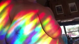 Feverish cougar pussy felt hotter than ever, sensual rainbow dance for you!
