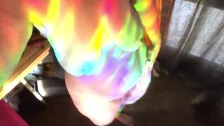 Feverish cougar pussy felt hotter than ever, sensual rainbow dance for you!