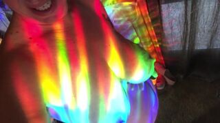 Feverish cougar pussy felt hotter than ever, sensual rainbow dance for you!