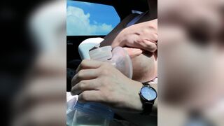 Pumping my Big Milk Tits Empty in the Car