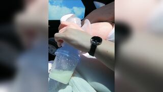 Pumping my Big Milk Tits Empty in the Car