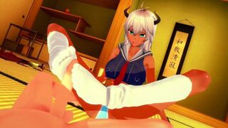 MINOTAUR CHAN LOVES FOOTJOB AND JERKS OFF a DICK WITH HIS BIG FEET : 3D Hentai