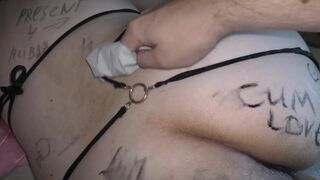 Cuckold hubby clean his cum covered wife after gangbang!