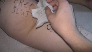 Cuckold hubby clean his cum covered wife after gangbang!