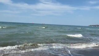 Pecorina in spiaggia e sborra sulle sue bellissime tettone - 9 image