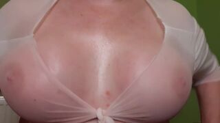 Big Tits Oiled and Dildo Fuck and long Nipples Play