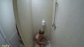 Kinky MILF Loves Masturbating in the Gym Shower and Pissing
