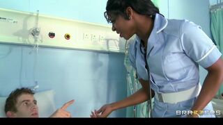 Sexy black nurse sucks & fucks sex addict's big-dick in hospital