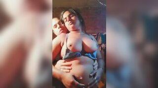 Indian husband play with wife boobs