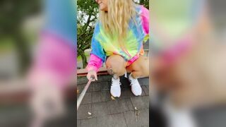 MILF Climbs on the Roof for Neighbors to see her Pee