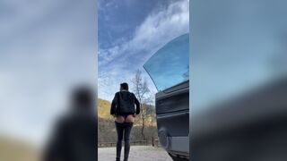 Stop on area road to pee and make some boobs, pussy and ass flashes