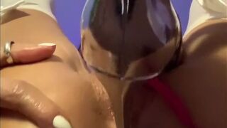 Naughty Mango MILF Fucks her Ass with Sexy HIGH HEELS Strip Tease in Stockings