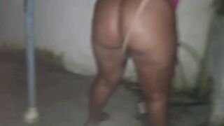 Ebony bbw wife with a big ass showing off in a short dress for her naughty neighbor