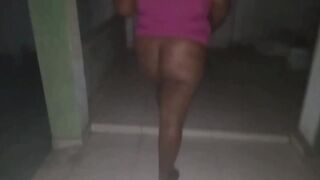 Ebony bbw wife with a big ass showing off in a short dress for her naughty neighbor