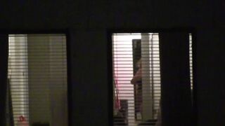 Window Peep Brunette Changing with Friends Voyeur