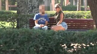 Helena sucks a guy's dick in the middle of the park