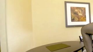 Hawt large natural melons Tindra Frost in nylons teases and talks ribald