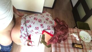 stepson bonks stepmom in a large butt.