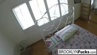 Sexy babe Brooklyn puts a purple toy in her pink pussy