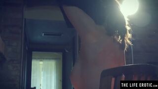 Masturbating with a finger in her hairy pussy and tight asshole