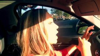 Blonde Bombshell Jessica gives Head in her BMW 550i Luxury Car POV
