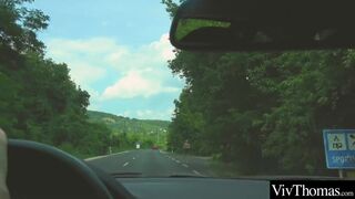 voluptuous lesbian picks up sexy hitch hiker and plays with her